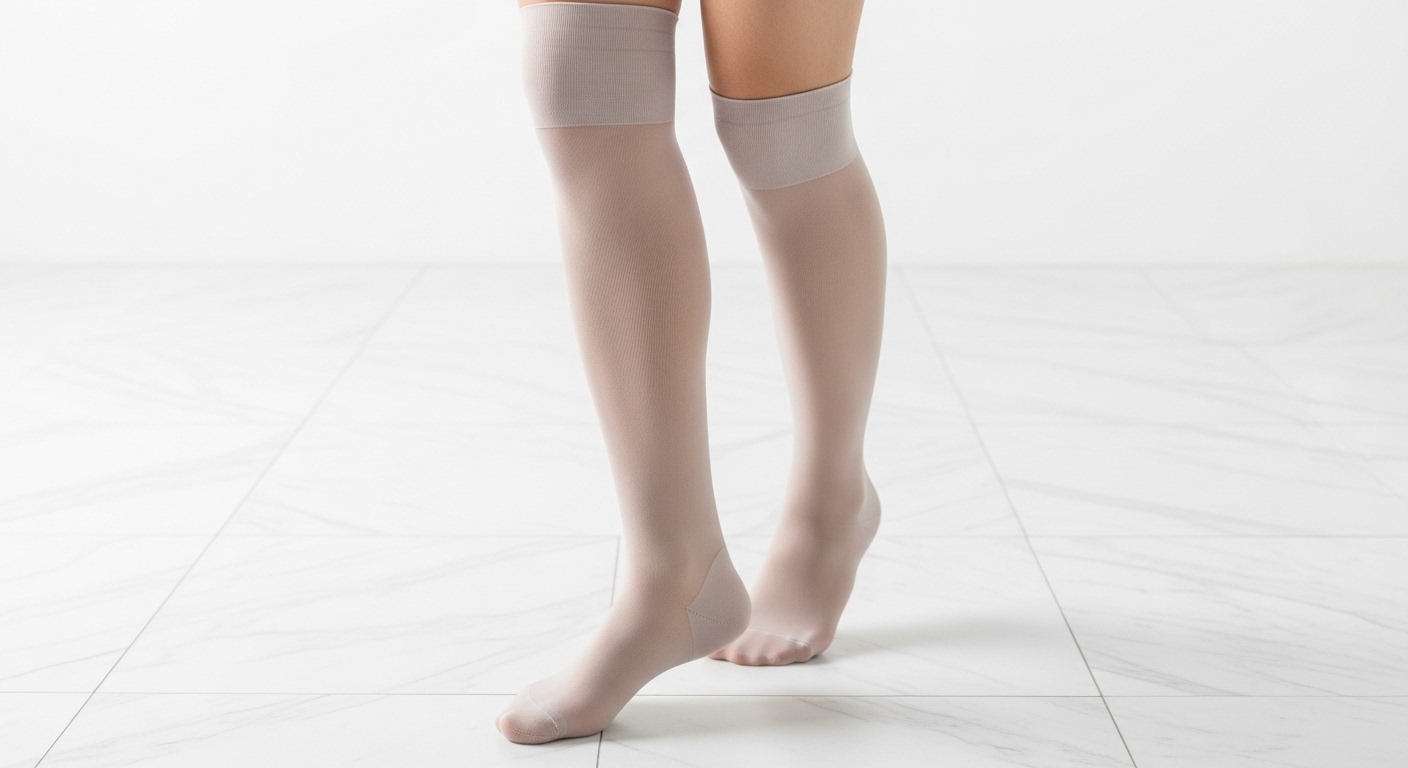 Sheer full length shaping tights, nude, flat lay