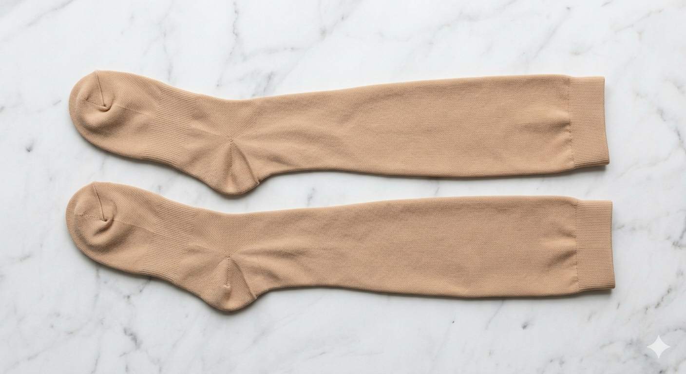 High-waisted shaping tights with mid-thigh support panel